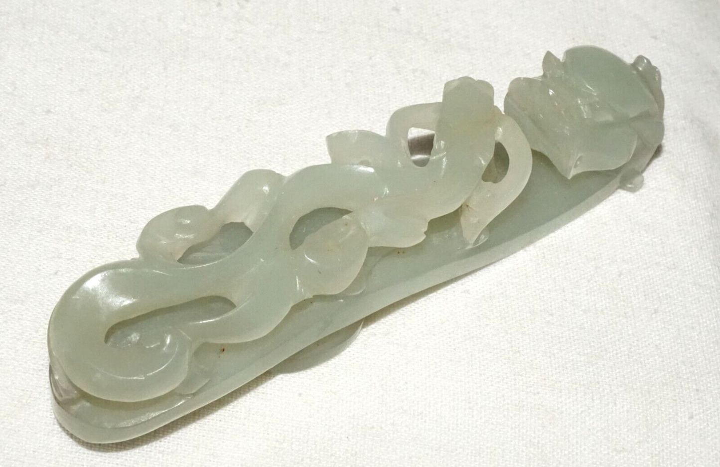 Antique Chinese Grey Green Nephrite Jade Dragon Belt Hook (UVi)#2