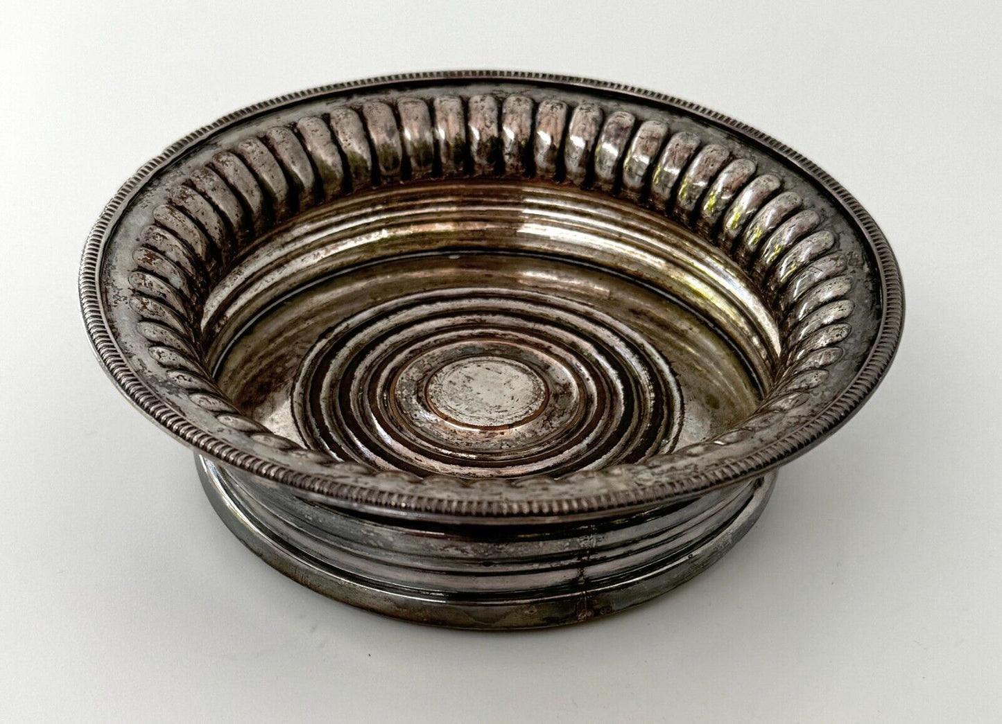 Vintage Silver Plate Ribbed Bottle Coaster w Felt Bottom (WeP)