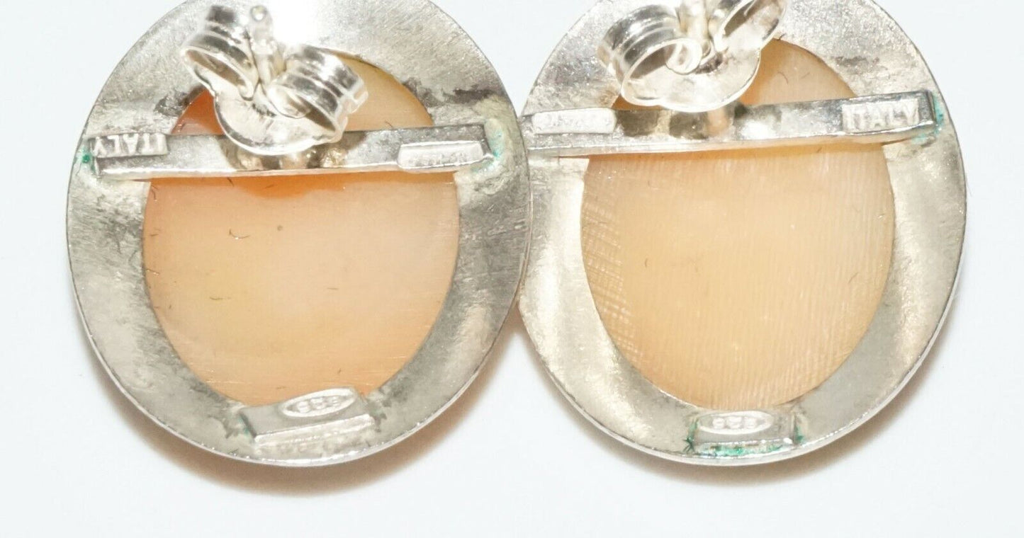 3Pc European 800/925 Silver Shell Cameo Brooch Pendant & Earrings (SaR)#292