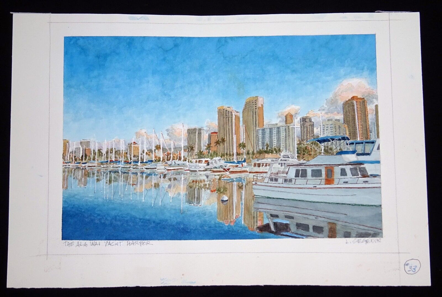 Original Hawaii Watercolor Painting "Ala Wai Yacht Harbor" by L. Segedin #33