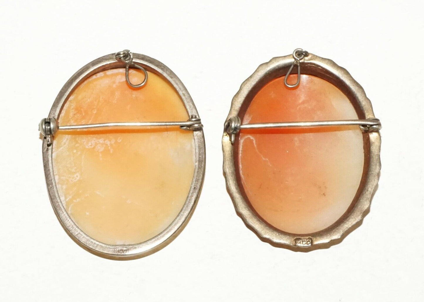 2Pc Italian 800 Silver Shell Cameo's Brooch Pendant w Female Bust Motif (HaY)#7