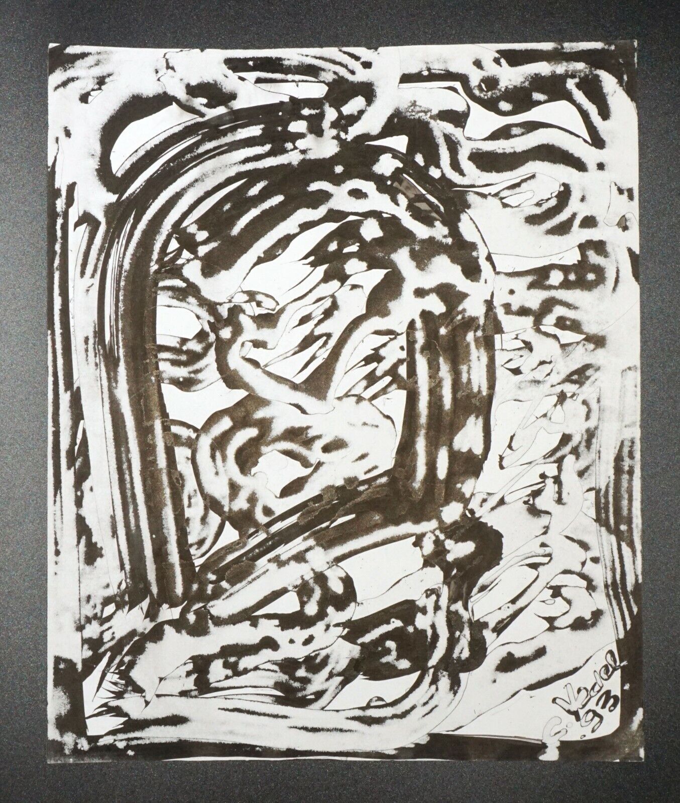 France Hawaii Outsider Art Surreal Face Ink Painting by Claude Vedel (EtJ)#26