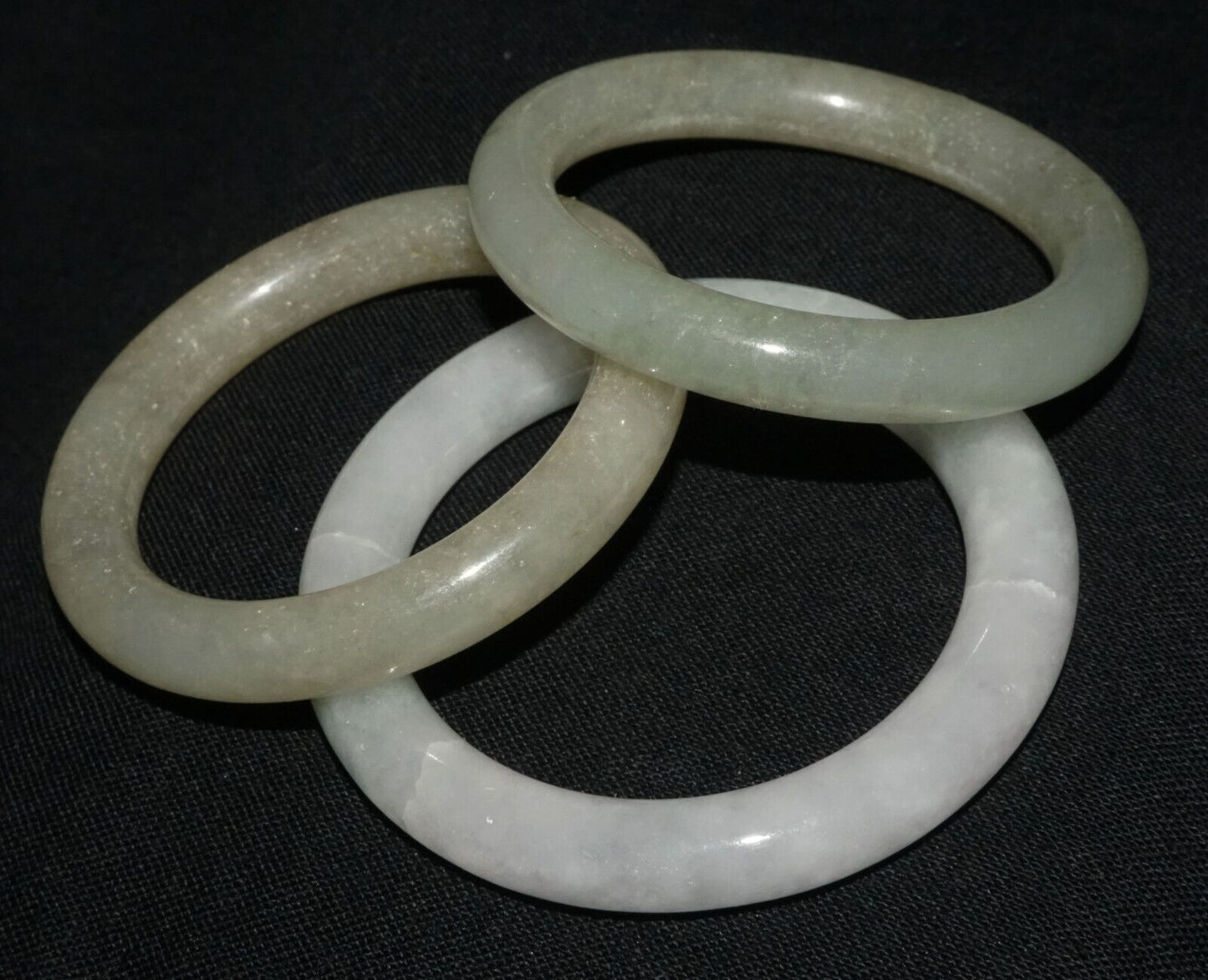 3Pc Chinese White & Green Jadeite Jade Rings Baby Bangle Bracelets (LeS) B38