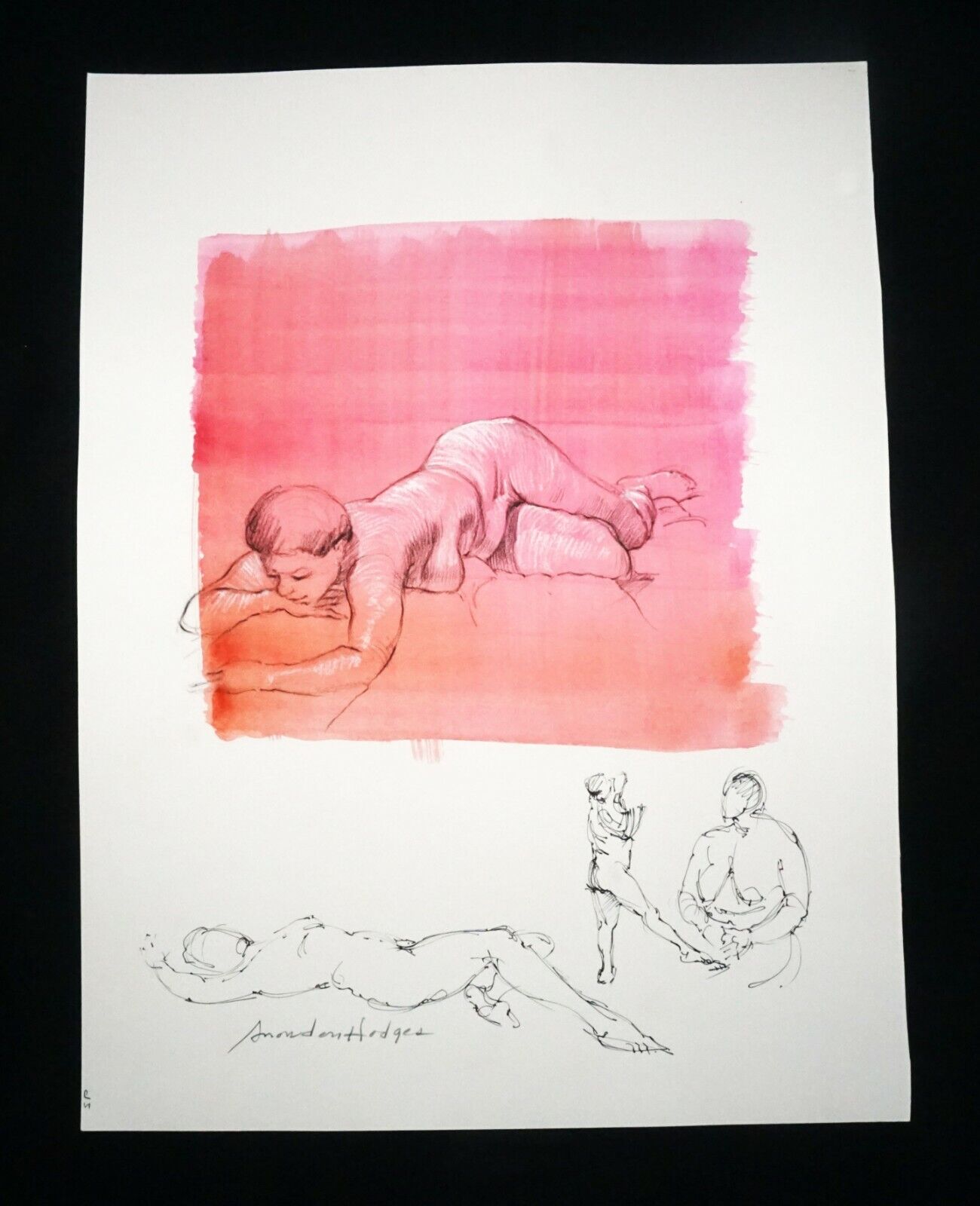 Hawaii Mixed Media Wash Painting Reclining Female Nude Snowden Hodges (Sho)#149