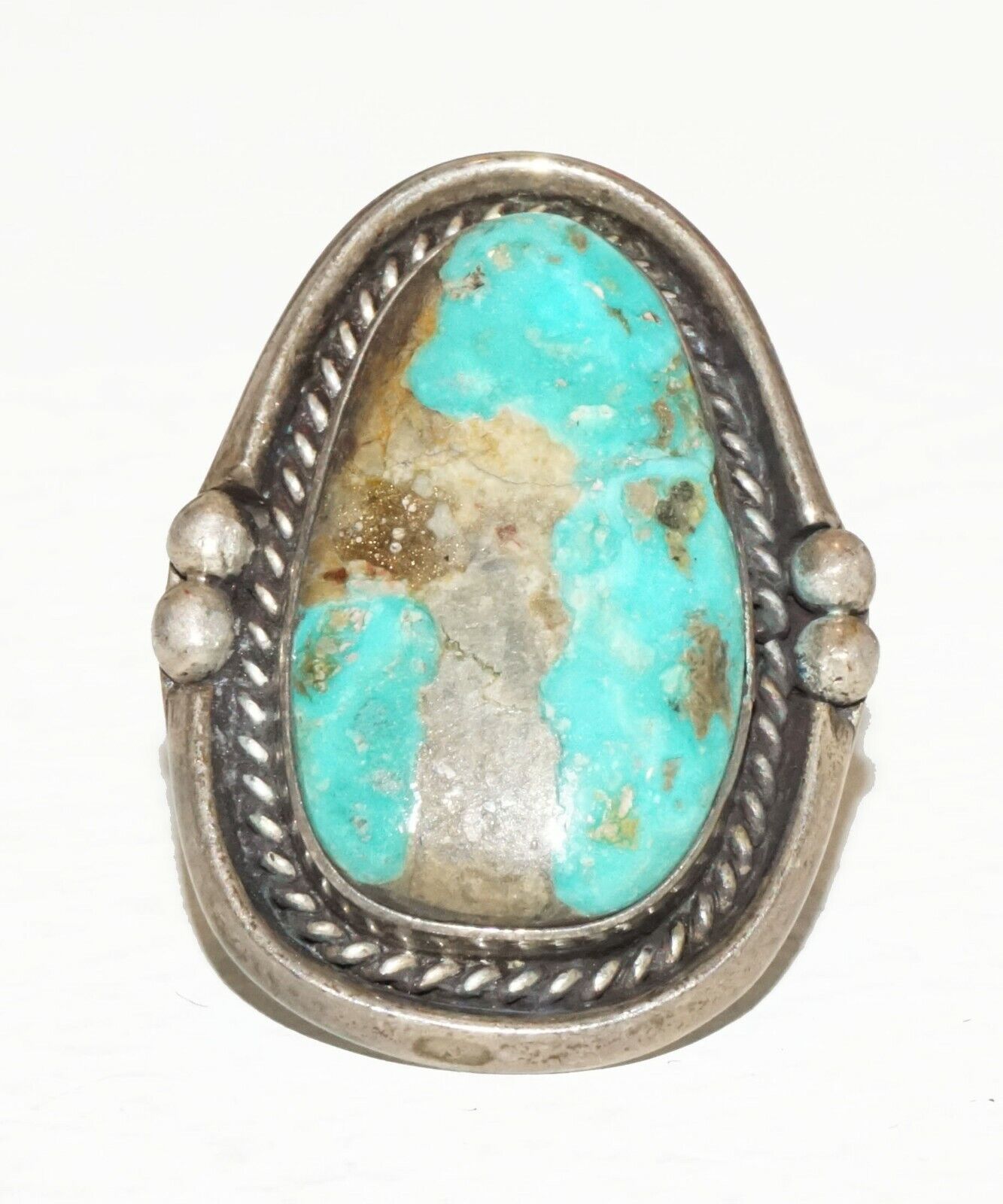 Vintage South Western Silver Ring Sz.6.25 w. Turquoise Pebble Accent (HaY)#22