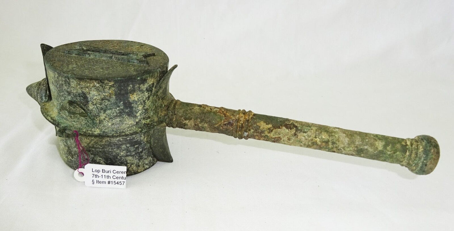7-11C Thai Dvaravati Period Lop Buri Bronze Ritual Hand Drum (Mil)
