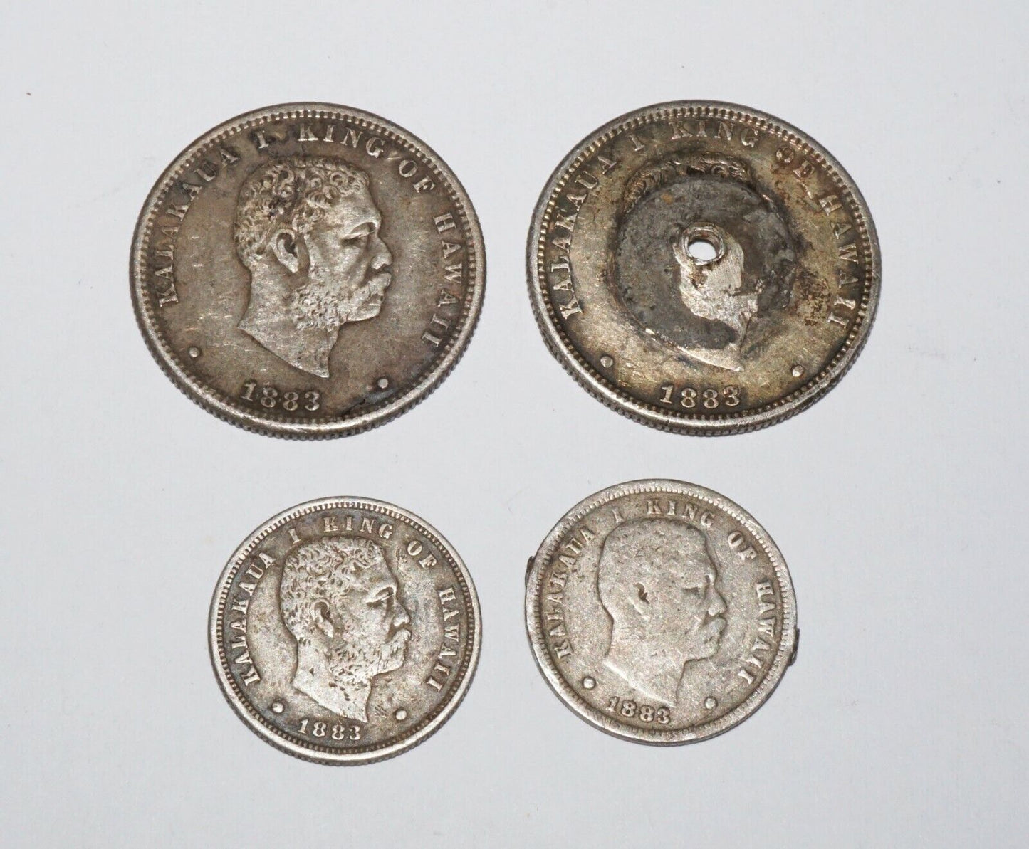 4x 1883 Hawaii Silver Quarter Dollar Hapaha & 10 Cents 1x Dime Kalakaua (Amy)