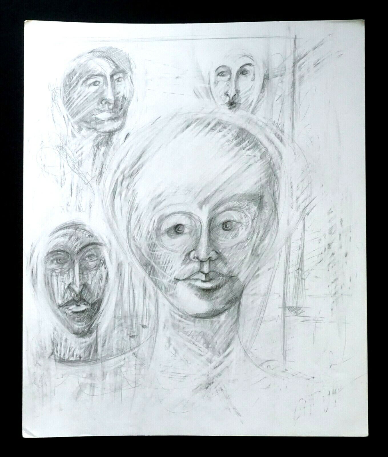 France Hawaii Outsider Art Pencil Drawing Bulbous Figures Claude Vedel (EtJ)#22