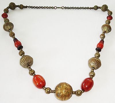 Egypt Amber & Metal Bead Necklace (Stea)