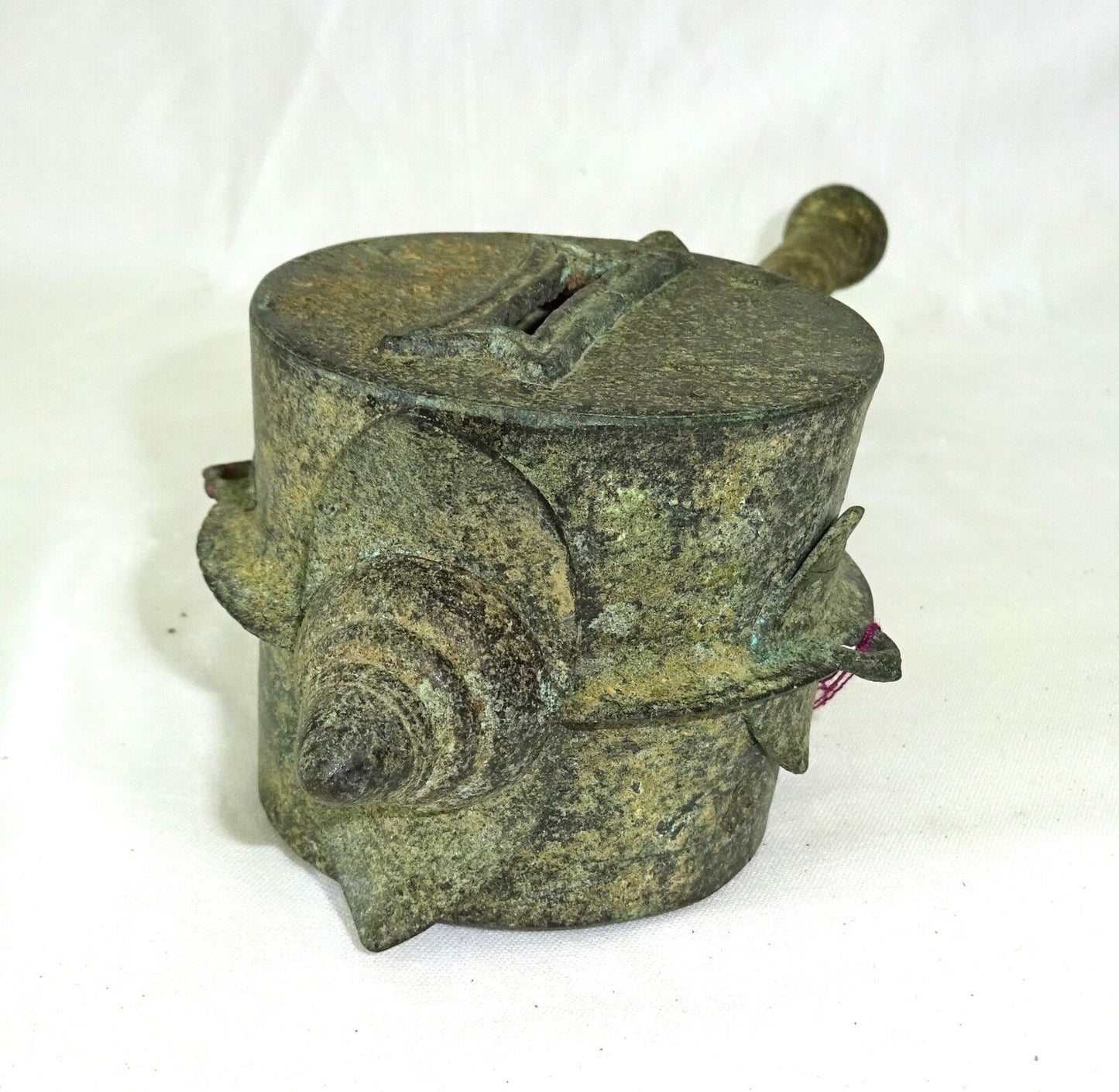 7-11C Thai Dvaravati Period Lop Buri Bronze Ritual Hand Drum (Mil)