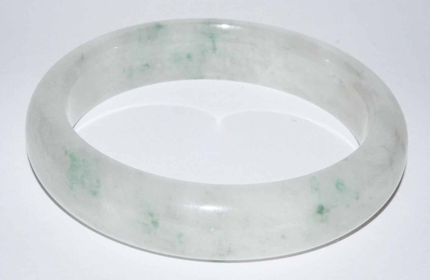 Vintage Chinese White Jadeite Jade Bangle Bracelet w. Green Accents (LeS) G3