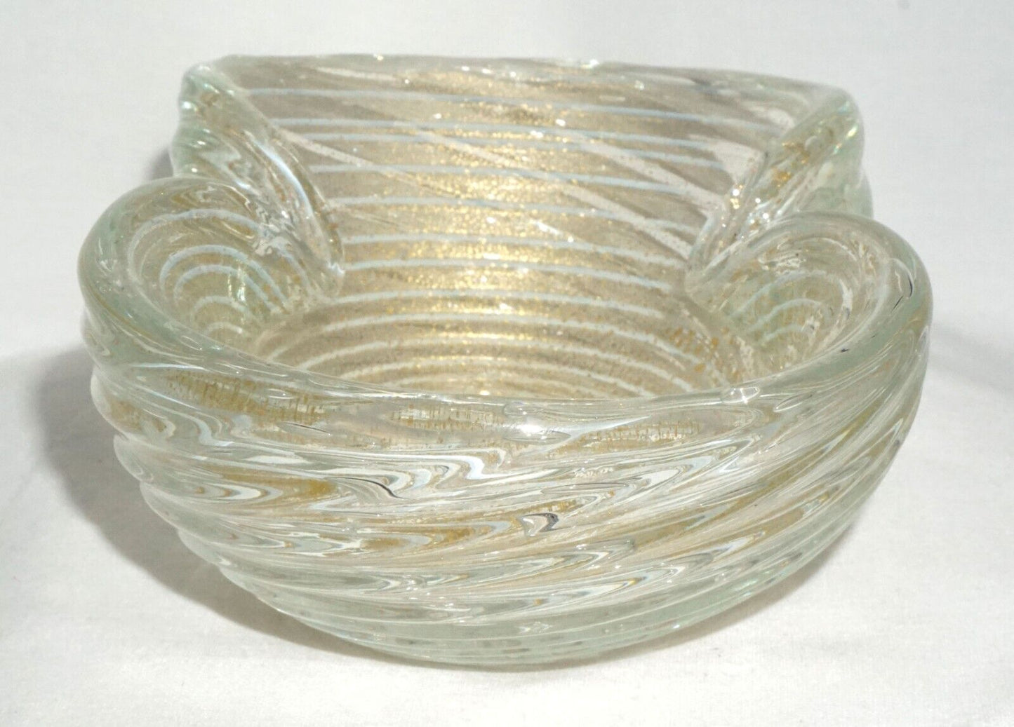 Vintage Italian Barovier Toso Zerati Gold Swirl Murano Glass Pinched Bowl (MiM)