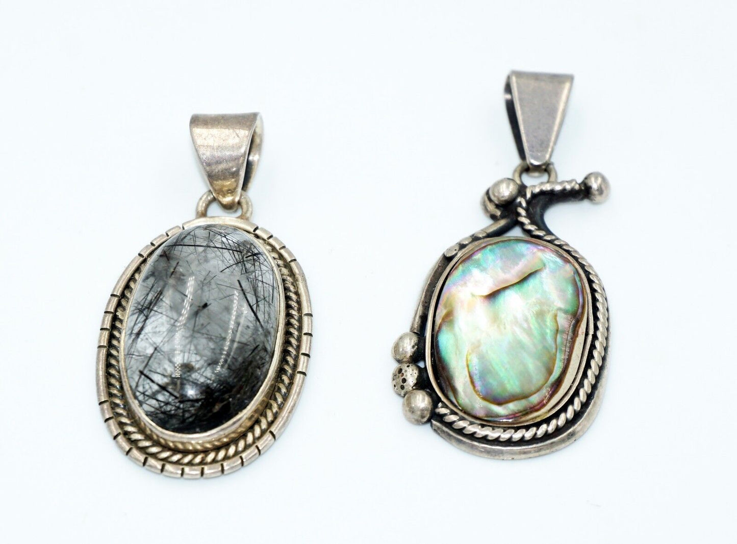 2x Vintage Sterling Silver Pendants w Hair Crystal & Abalone Shell Accents (Tra)