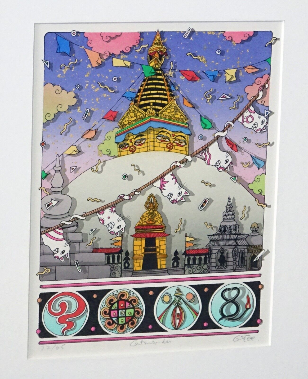 Hawaii Framed Silkscreen Print 22/65 "Catmandu" by Cora Yee (***)