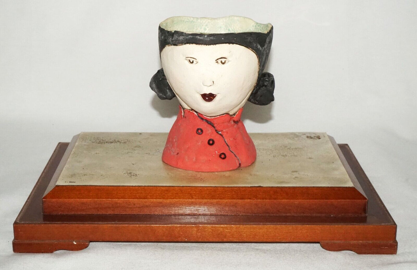 Contemp. Hawaii Pottery Sculpture Girl Cup on Stand in Box by Jo Rowley (CuM)