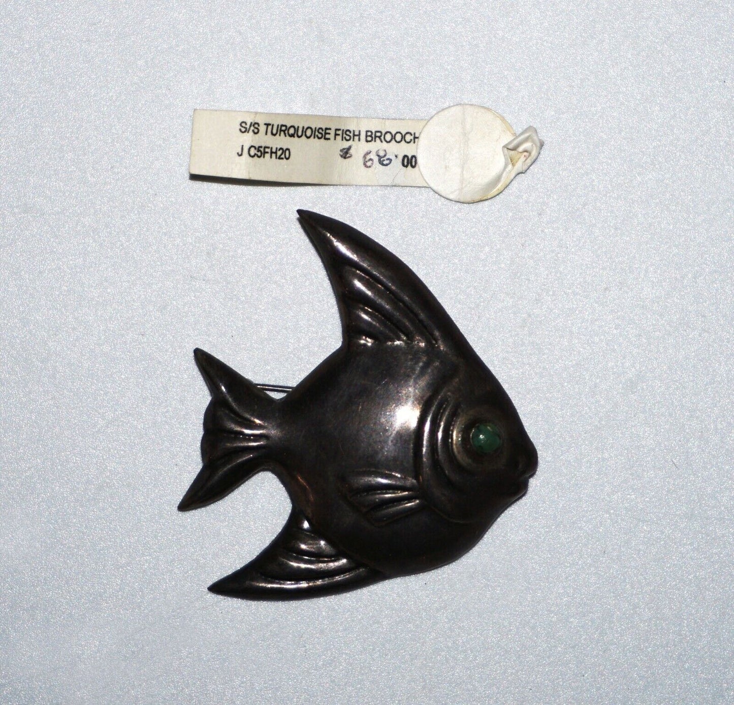 Mexico Sterling Silver Tropical Fish Pin w. Turquoise Eye by Ave Juarez 40 (CWo)
