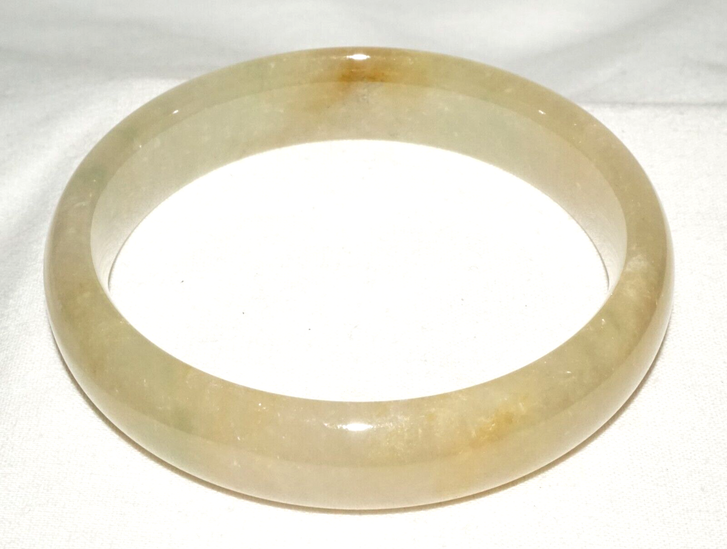 Vintage Chinese Semi Translucent Yellowish Green Jade Bangle Bracelet (InS)#L3
