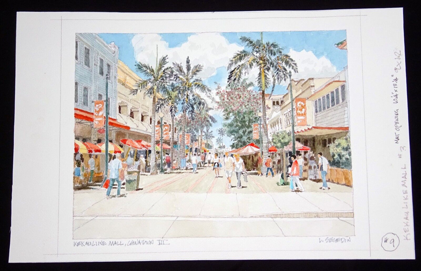 Original Hawaii Watercolor Painting "Kekaulike Mall, Chinatown" by L. Segedin #9