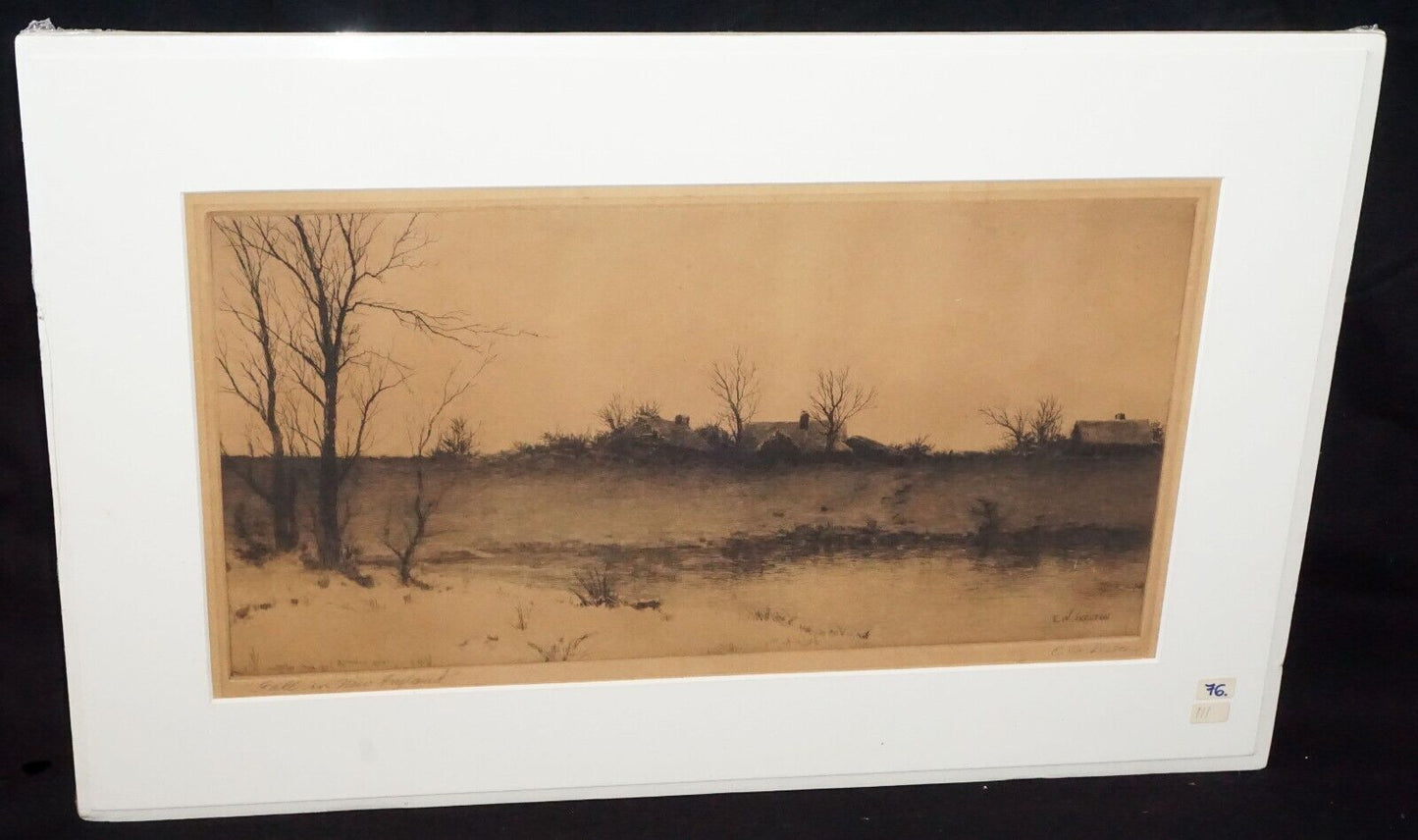Antique US New England Framed Etching Fall in New England by E.W. Skelton (New)