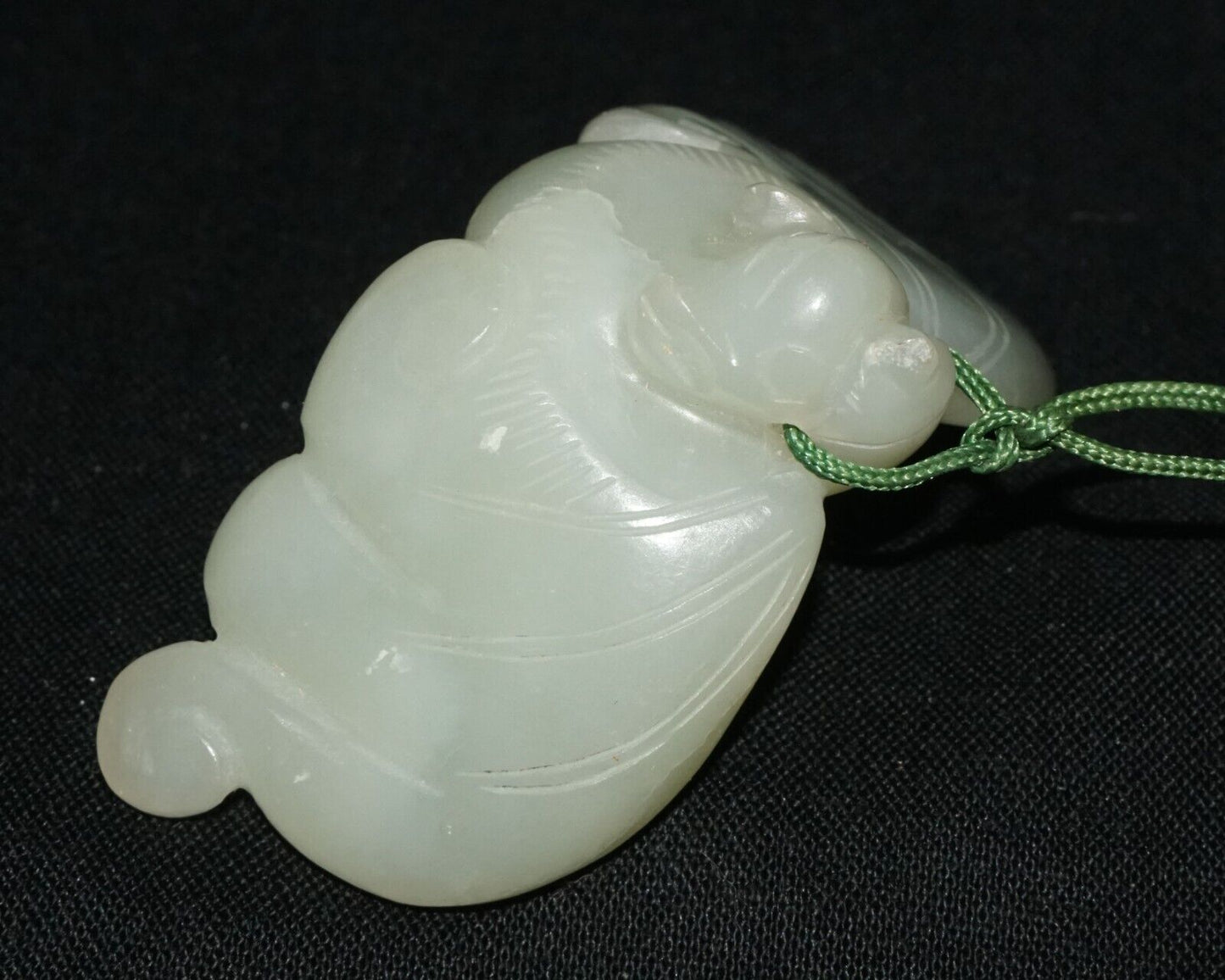 Antique Chinese Grey Green Nephrite Jade Bat Motif Carved Pendant (LeS)L23