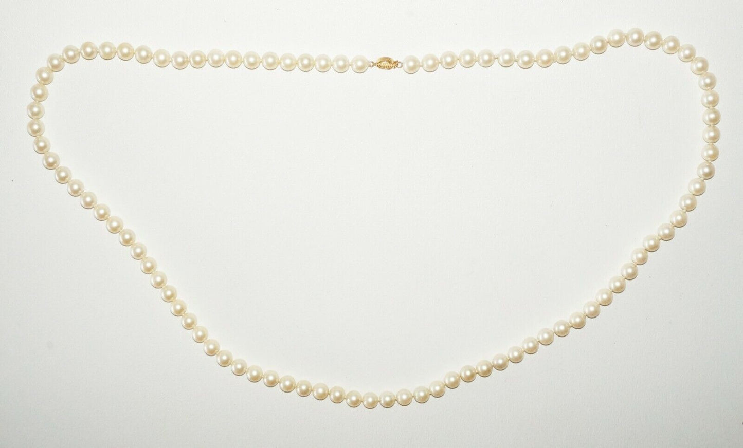 Vintage Single Strand Pearl Necklace w. 14k Yellow Gold Pierced Clasp (TaE)#55