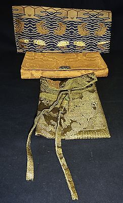 3x 19/20CT Japanese Silk Brocade Purses (Par)