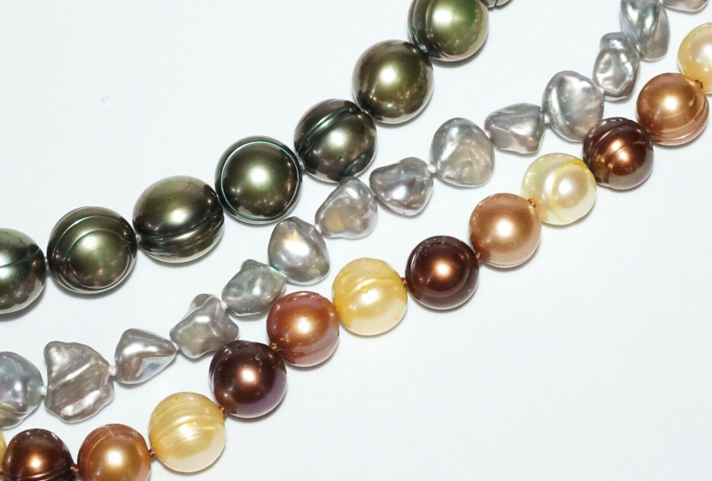 3Pc Multicolored Single Strand Pearl Necklaces w. Sterling silver Clasp(SaR)#452
