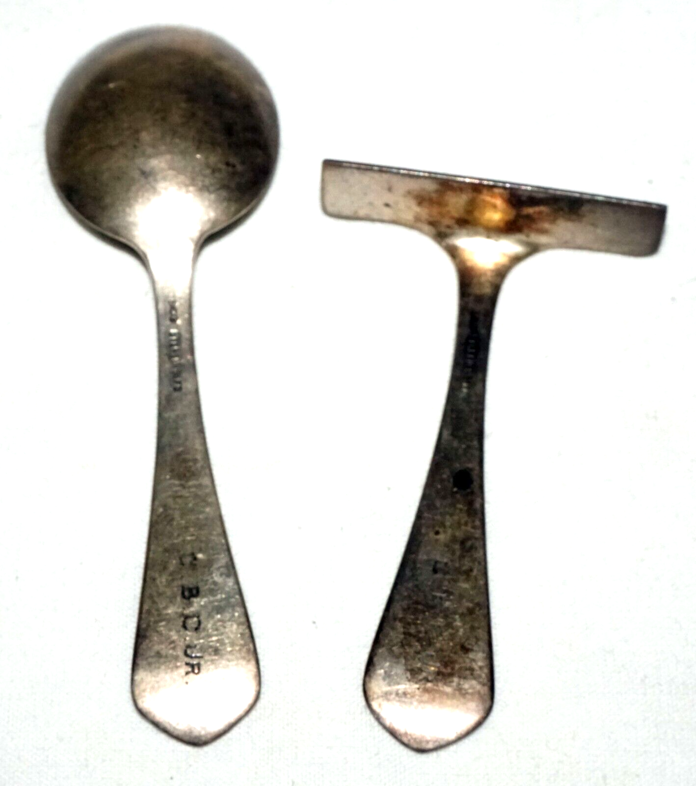 Pair 1930s US Sterling Silver Baby Utensils Bow Wow/ Hey Diddle McChesney (CrT)