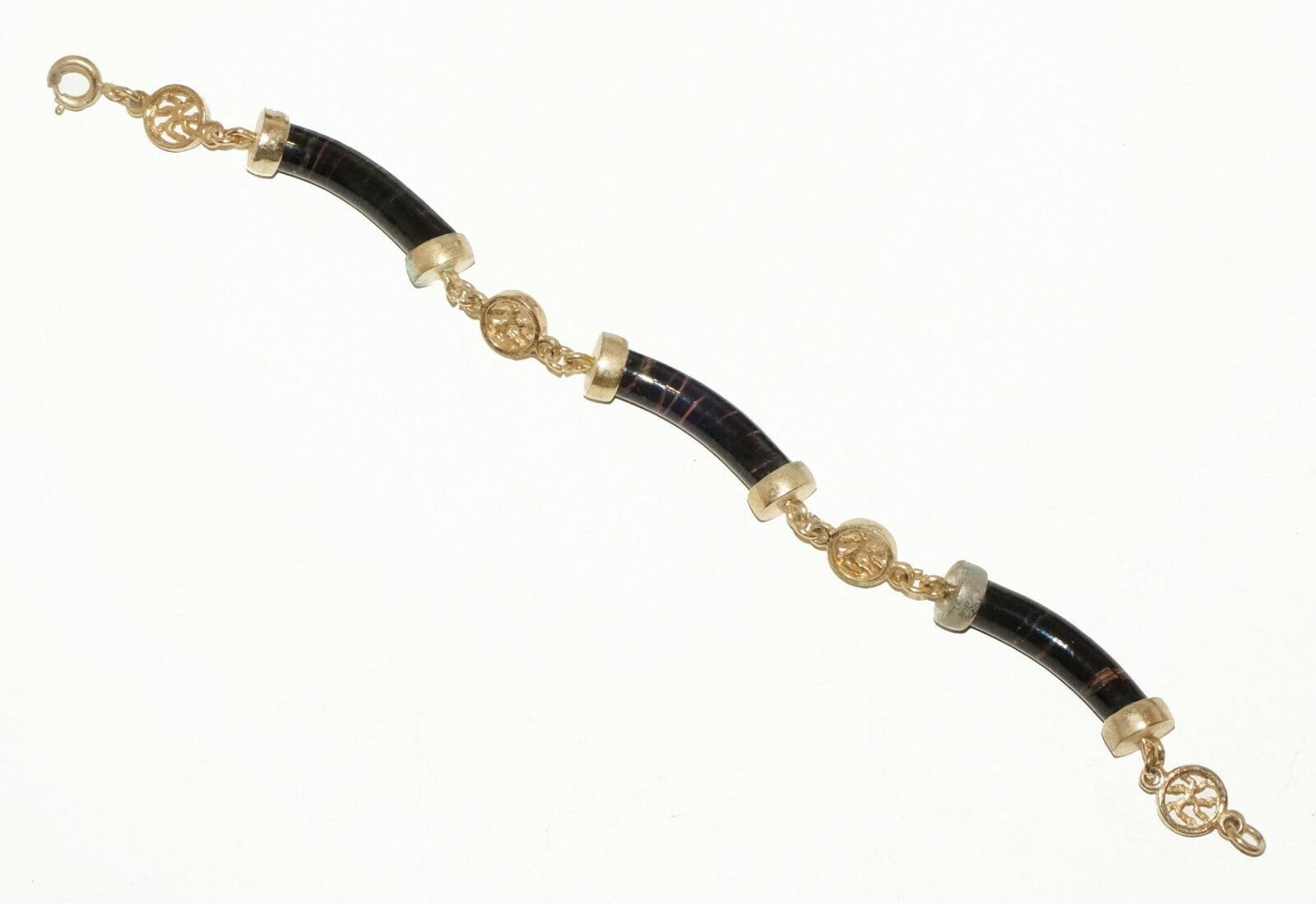 Chinese Gold-plated Black Coral Sectional Bracelet w. Character Motif (BrM)#7