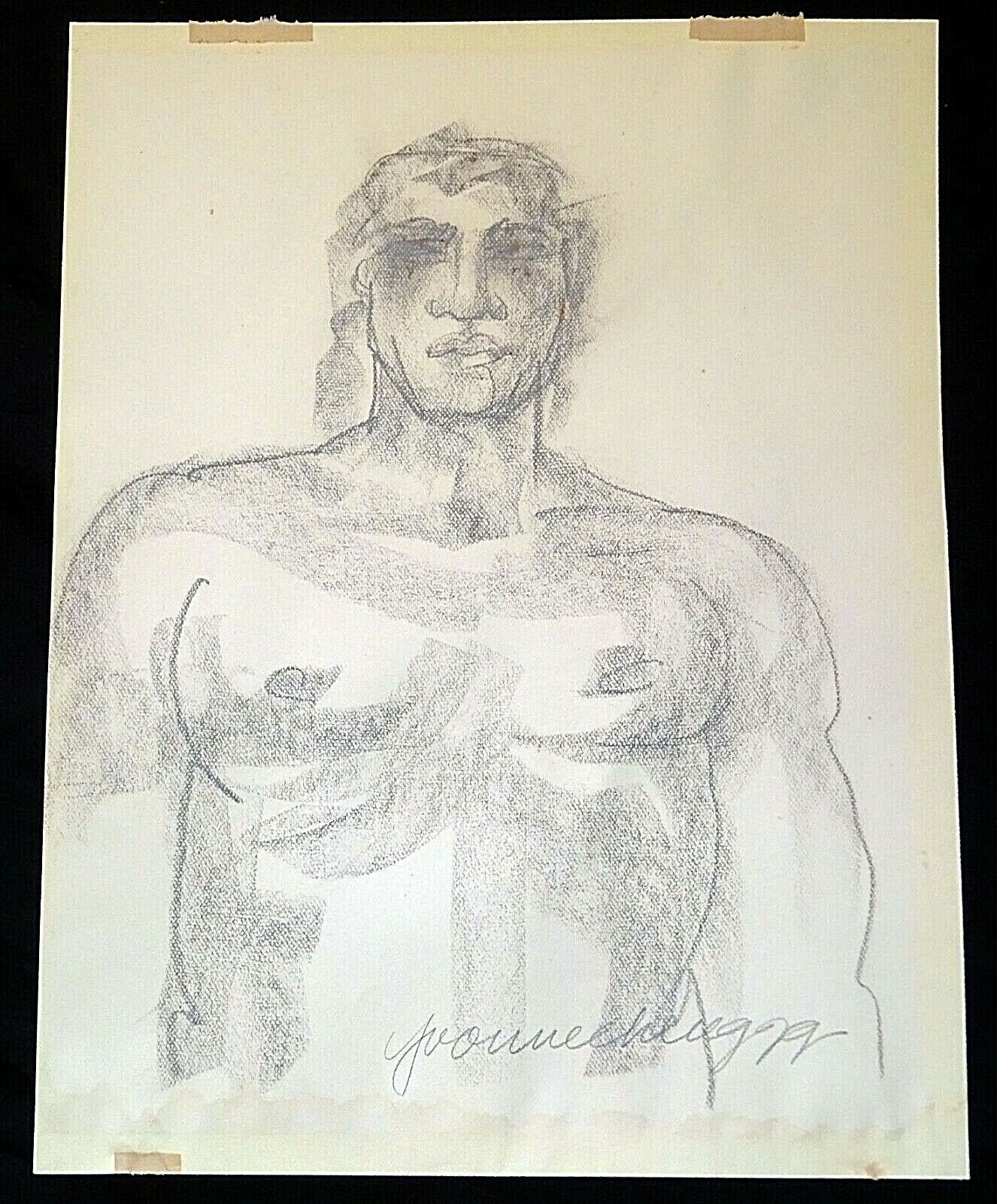 1979 Hawaii Charcoal Drawing "Hawaiian Man" by Yvonne Cheng (b.1941)(ScD)