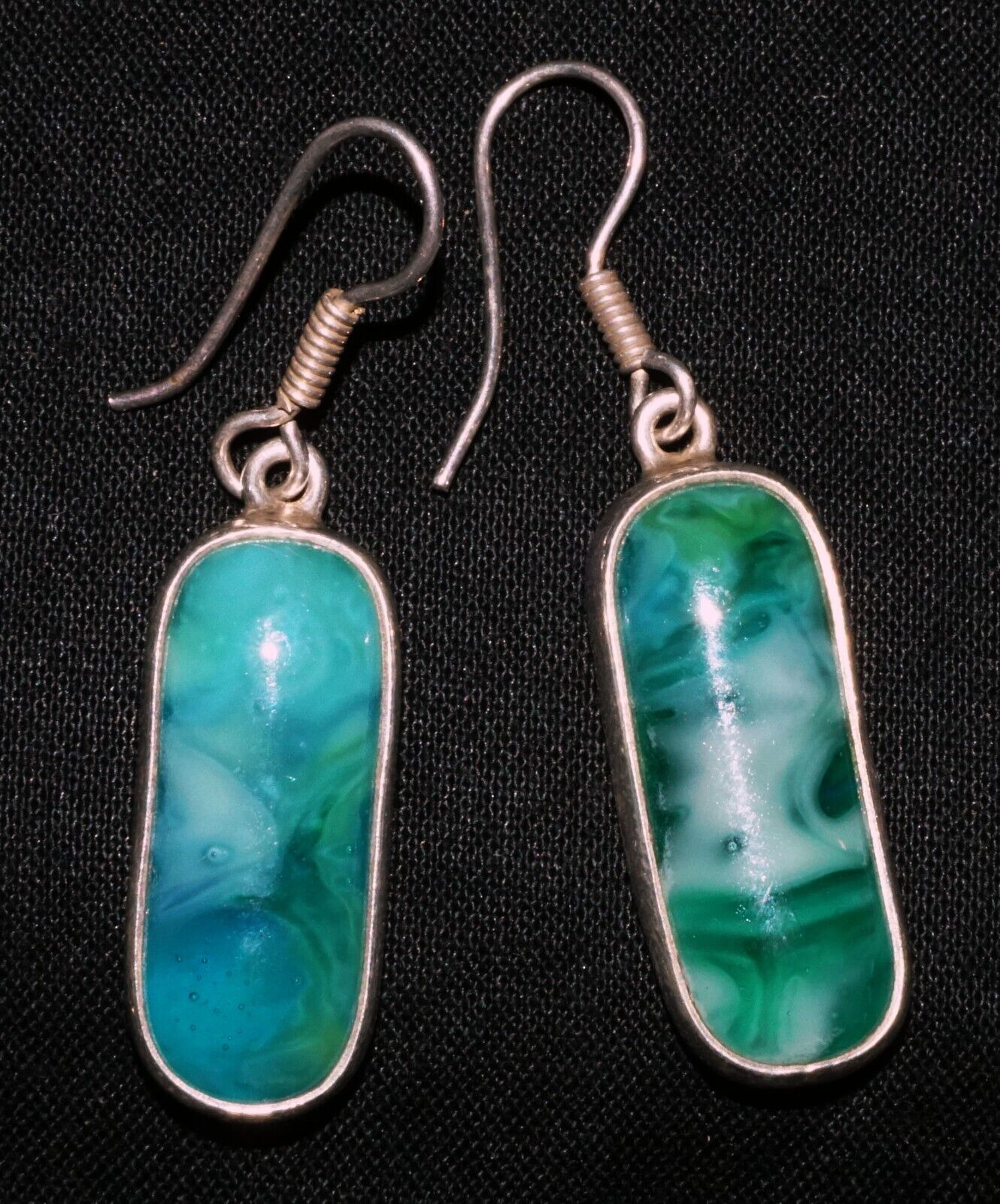 Vintage Sterling Silver Framed Green Composite Accent Earrings by Lips (WoJ)