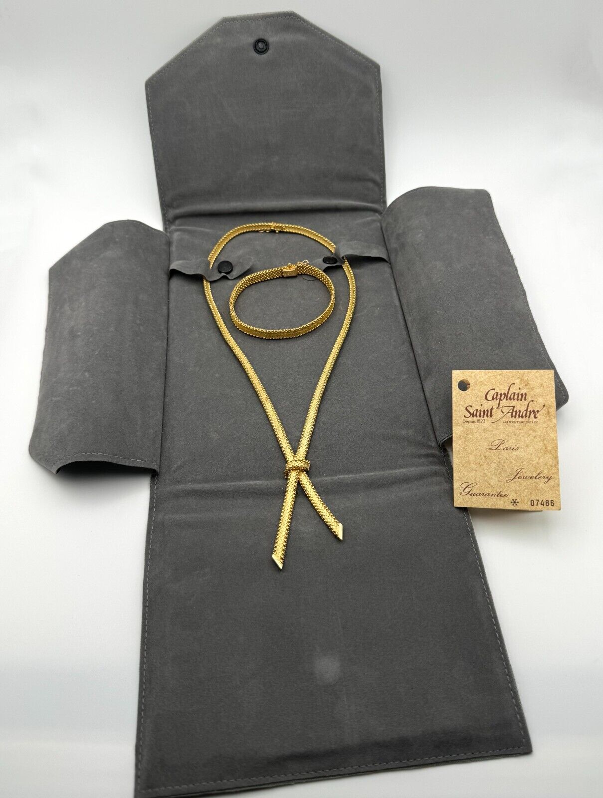 French Caplain Saint Andre 18k Y Gold Flat Necklace w Matching Bracelet (ArS)