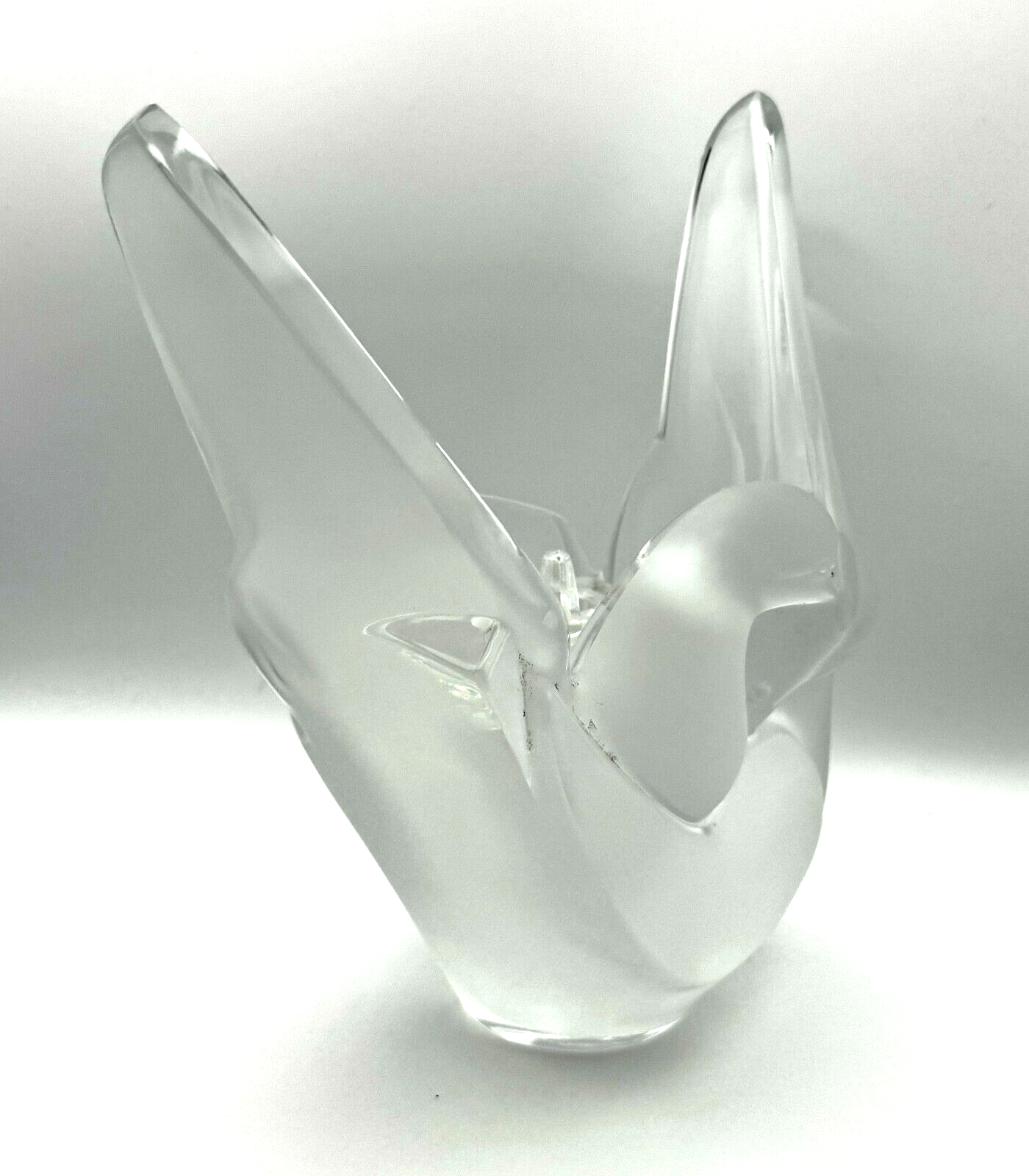 Vintage French Frosted Crystal Lalique "Sylvie" Love Birds Vase w Insert (AHB)