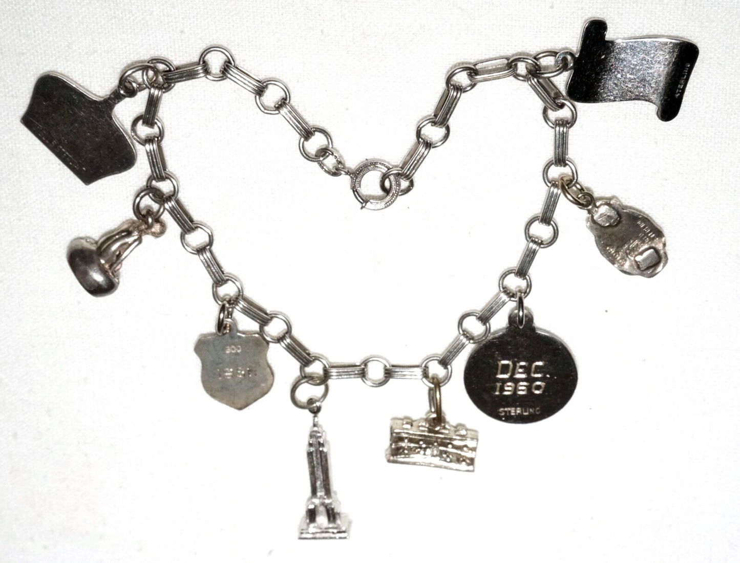 Vintage Sterling Silver & Enamel 8x World Travel Charms Bracelet (KoS) L11
