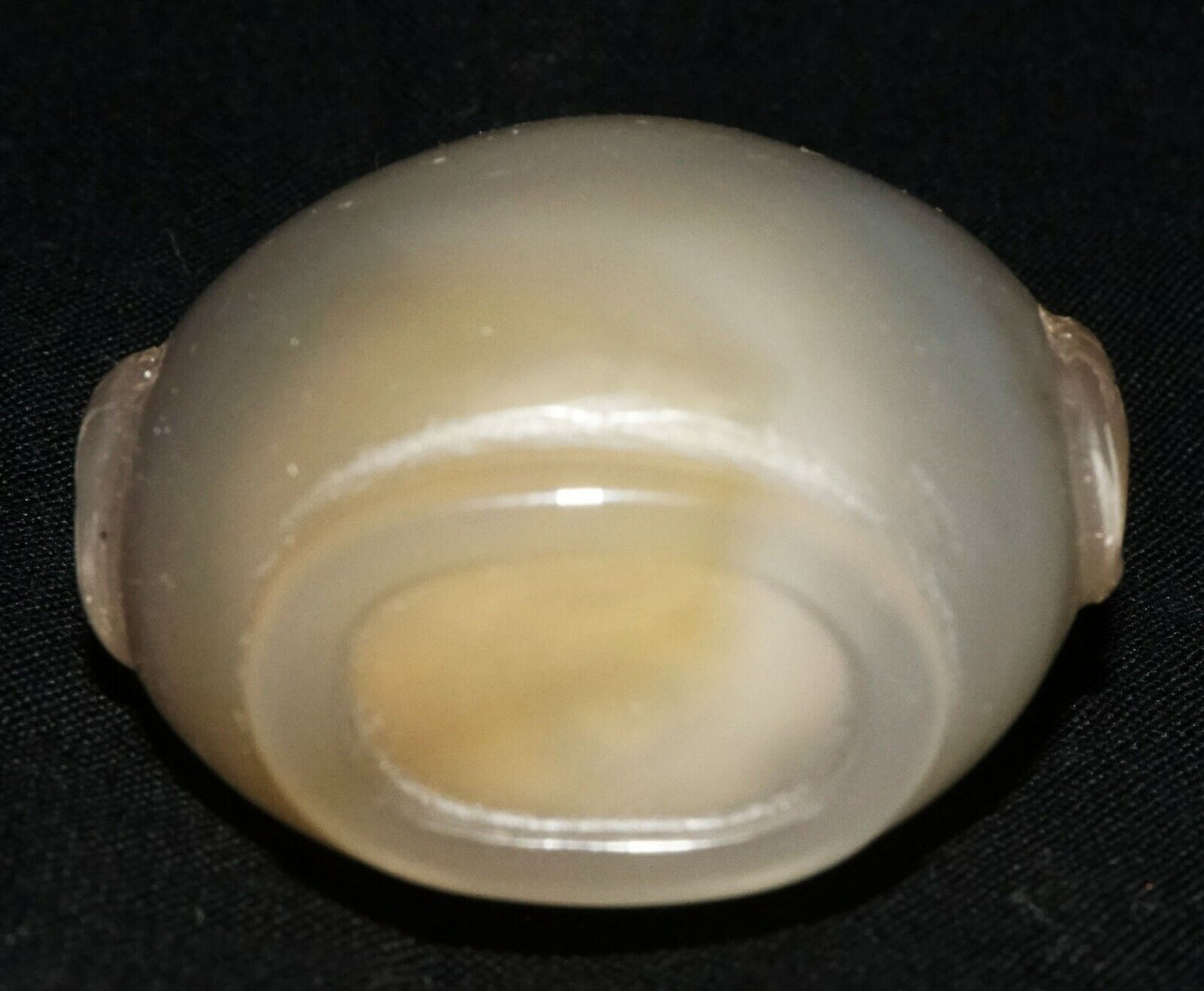 Vintage Chinese Agate Carved Snuff Bottle w. Mask Handles & Stopper (LeS) G2