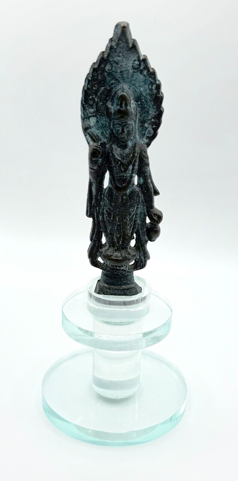 Vintage Bronze Southeast Asian Guanyin Sculpture w Flaming Mandoria (MiM)