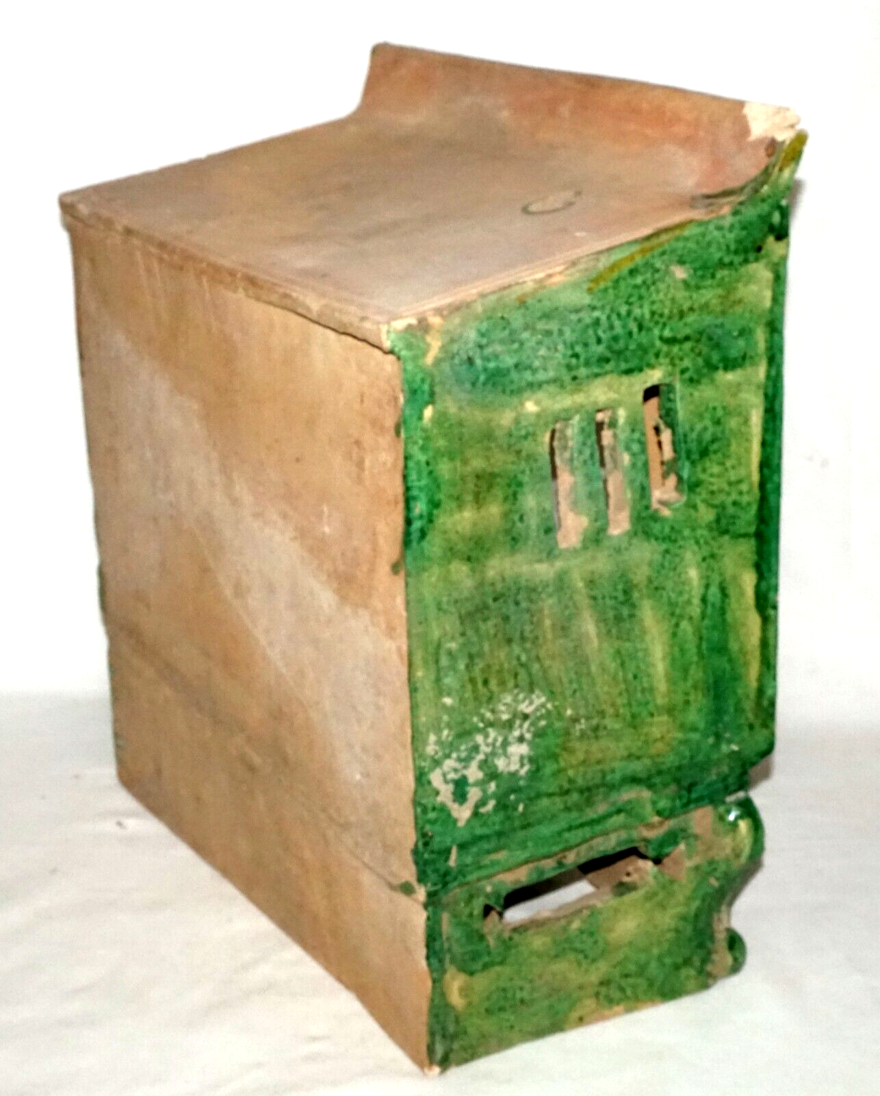 Antique Chinese Ming Green & Yellow Glazed Stoneware Mini Bed in Box (UVi)#11 IC