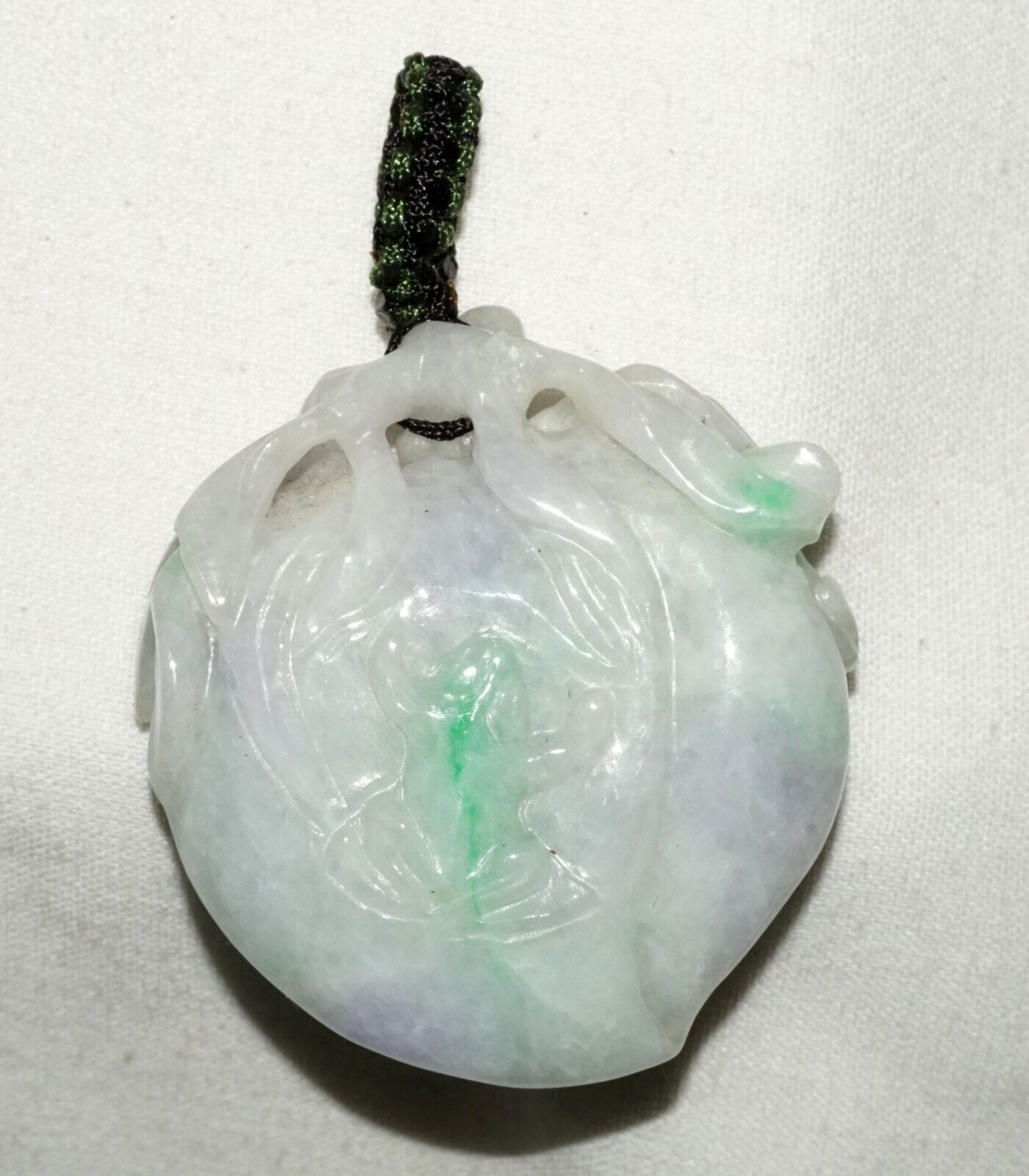 Vintage Chinese Lavender & Green Jade Peach & Toad Motif Pendant (LeS)L24