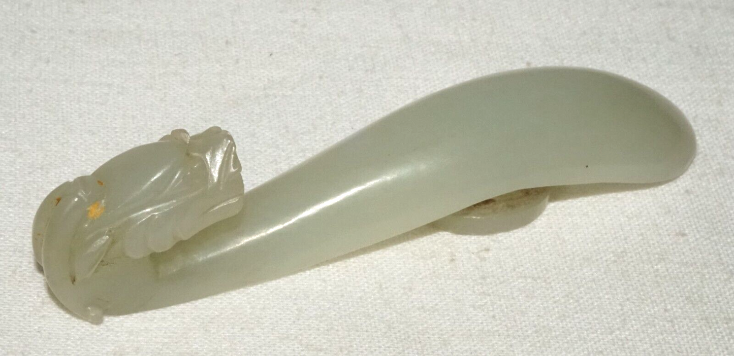 Antique Chinese Grey Green Nephrite Jade Dragon Belt Hook (UVi)#19