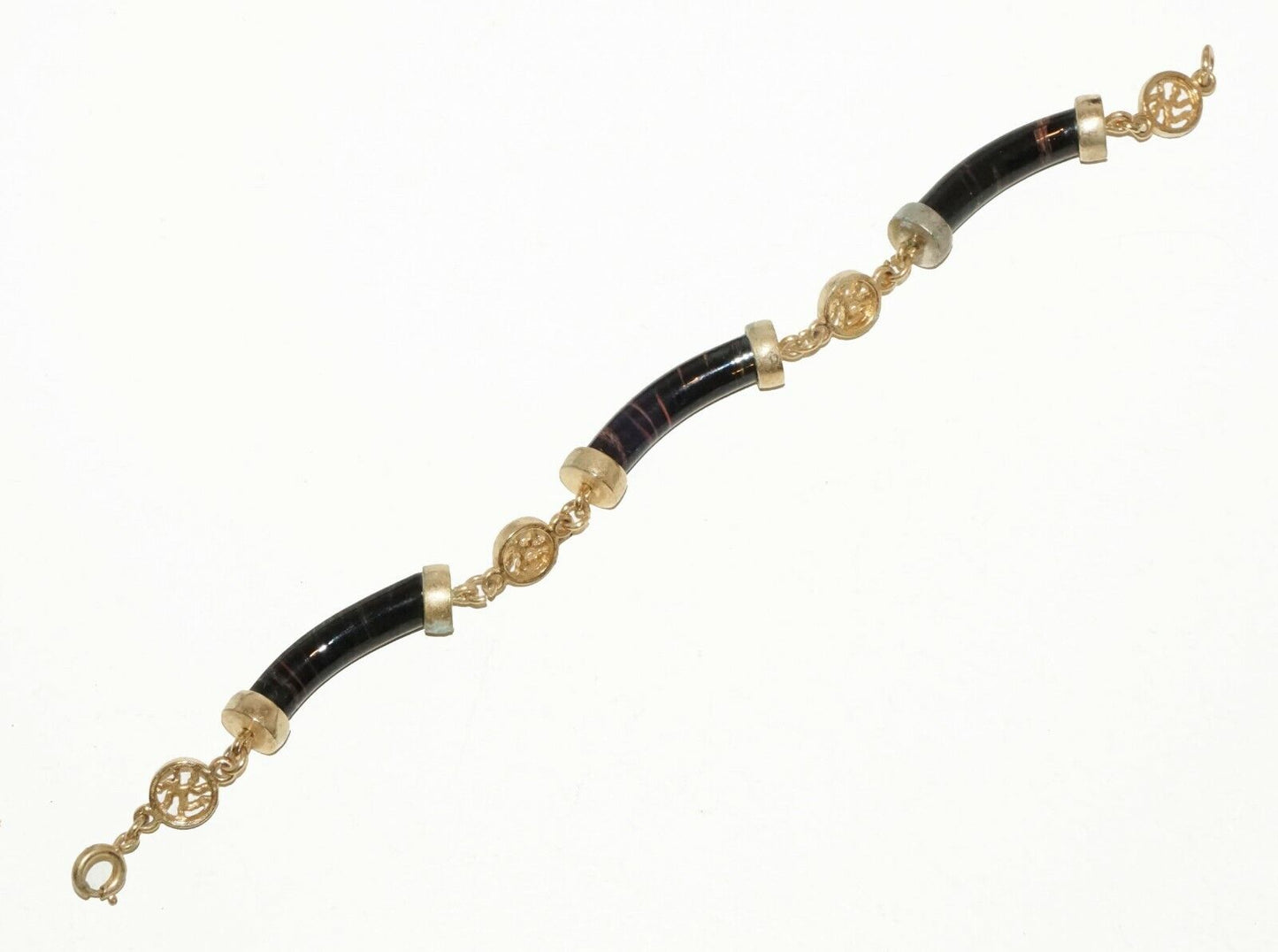 Chinese Gold-plated Black Coral Sectional Bracelet w. Character Motif (BrM)#7