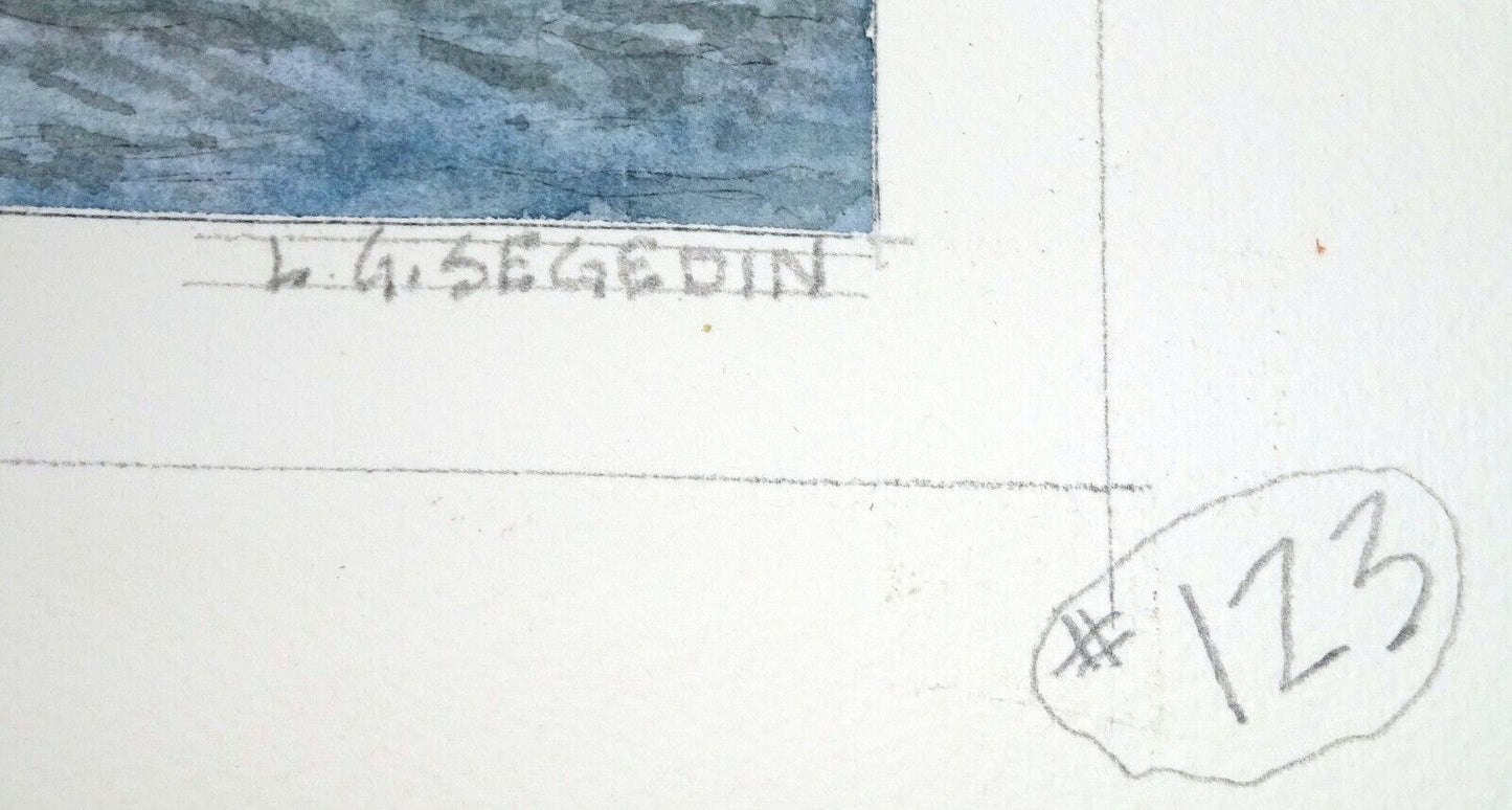 Hawaii Watercolor Painting "Snowy Mauna Loa & Sea Turtles" by by L. Segedin #123