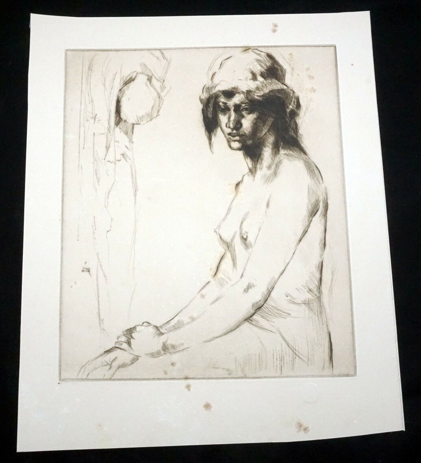 '30s Hawaii Etching Print Girl of Hawaii by John Melville Kelly (1879-1962)(Kel)