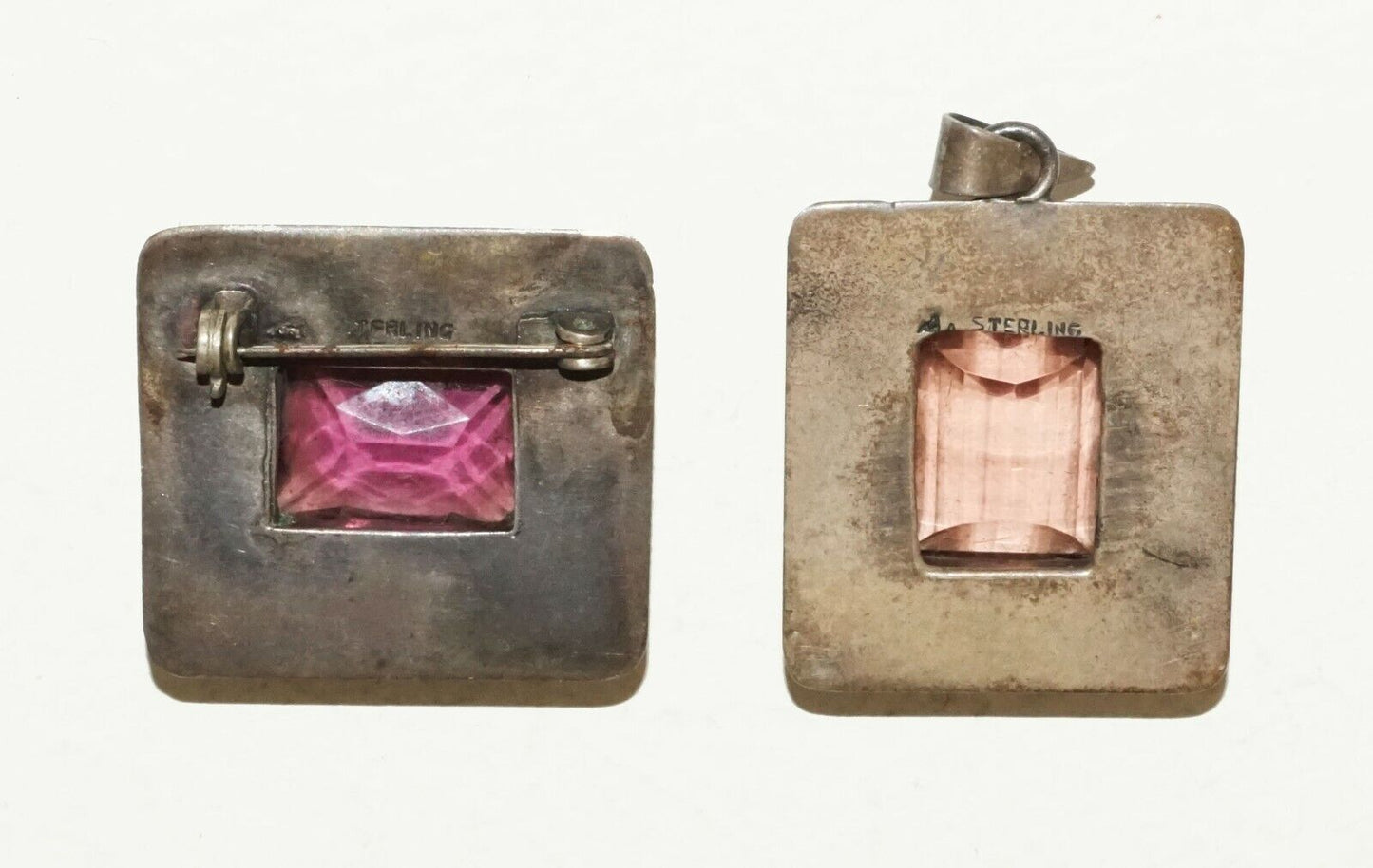 2Pc Vintage Brutalist Style Brooch & Pendant w. Tourmaline Accents (BrM)#31
