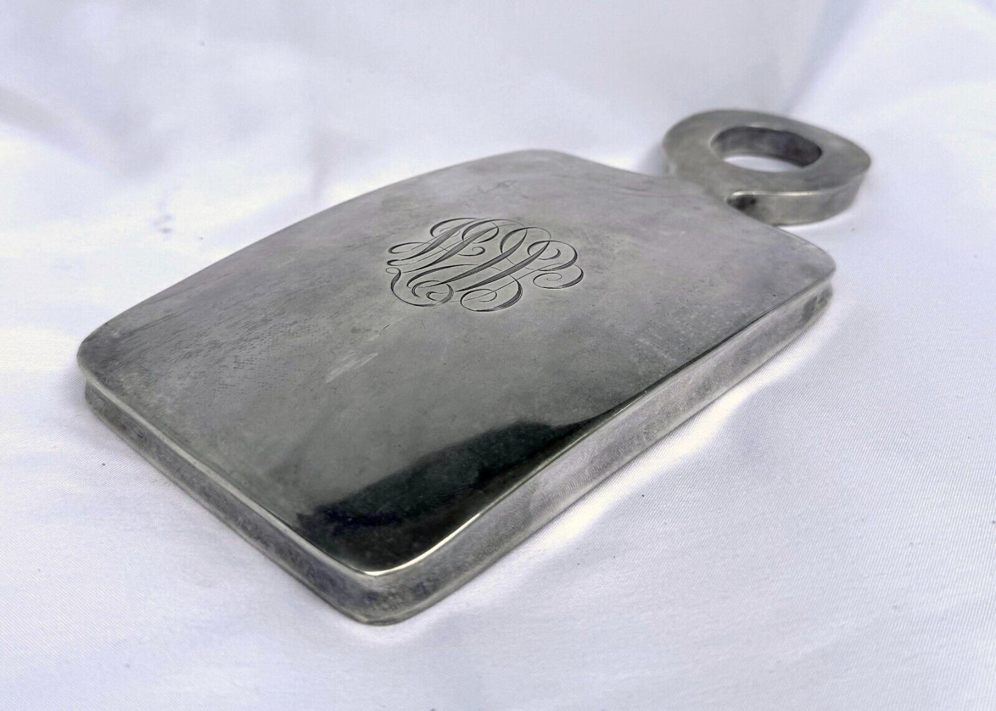 Circa 1920 Sterling Beveled Hand Mirror by Jennings Silver Co. w Monogram (SmM)