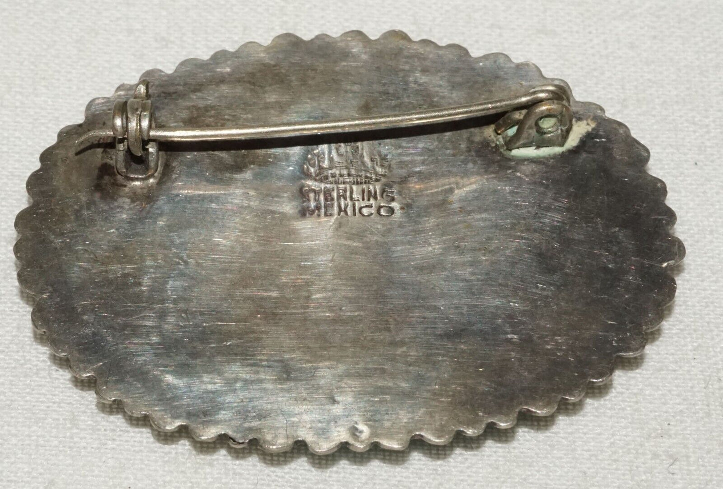 2Pc Vintage Mexican Sterling Silver & Turquoise Bracelet & Brooch Pin (TuD