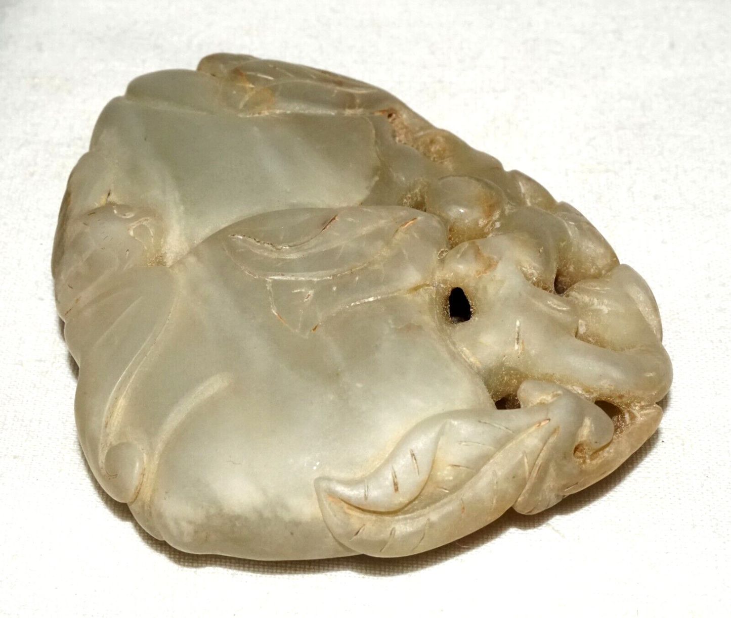 Antique Chinese Large Jade Carving Double Peaches & Double Bat Motif (Les)L21
