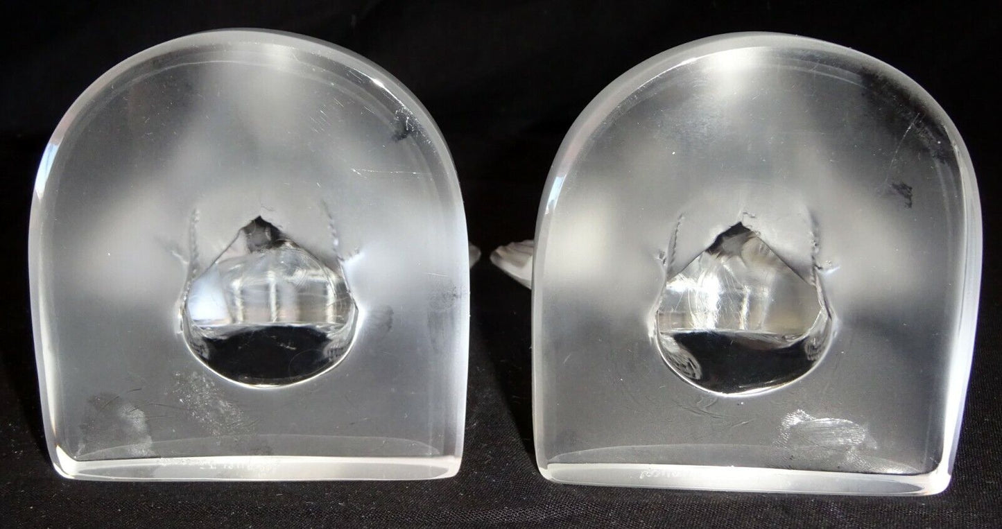 Vintage Pair French Frosted Crystal Dove Bookends Sculptures by Lalique (MeG)