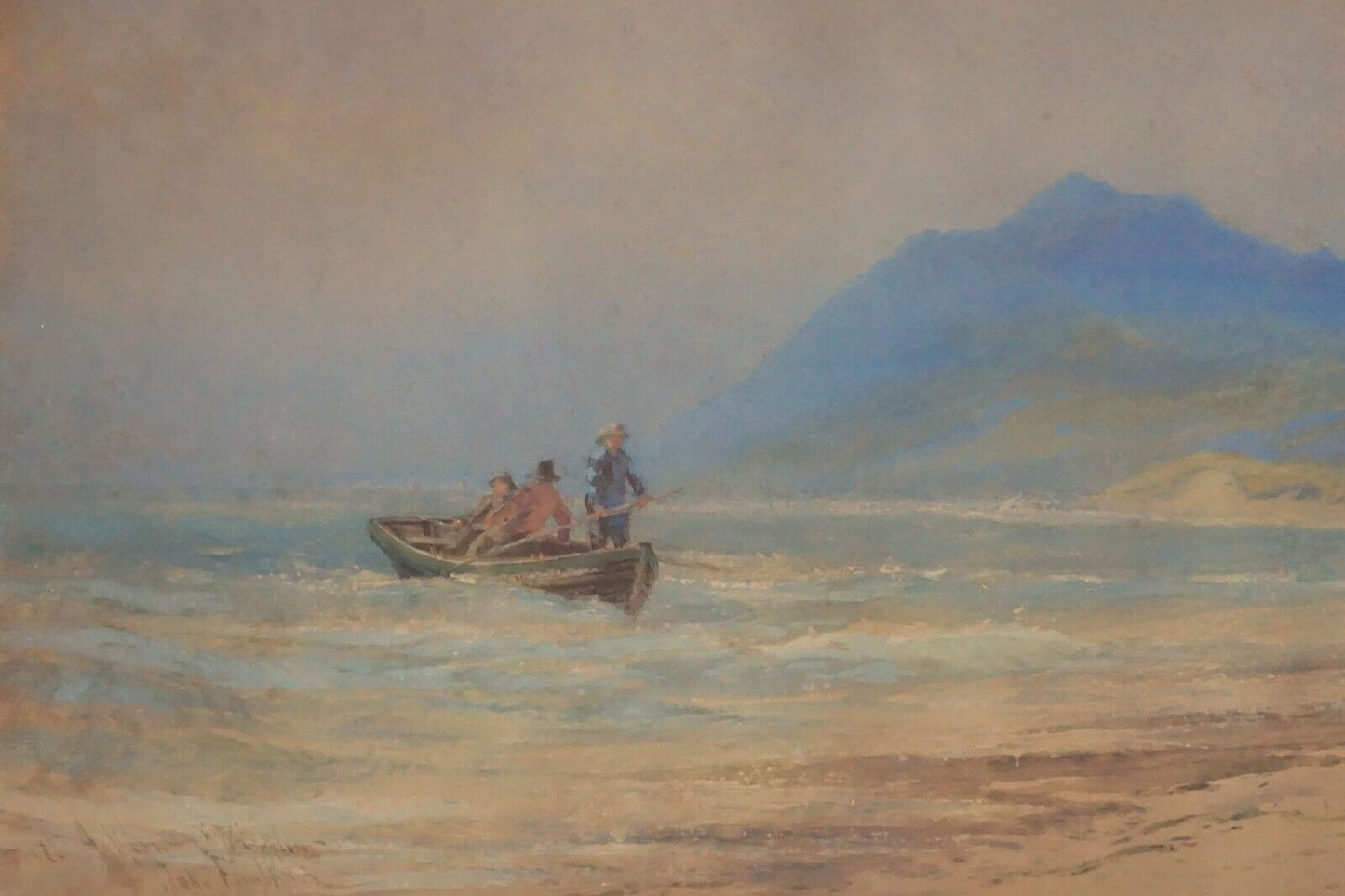 1870s Irish WC Painting Fisherman at Arklow County Wicklow by John Faulkner (AhB