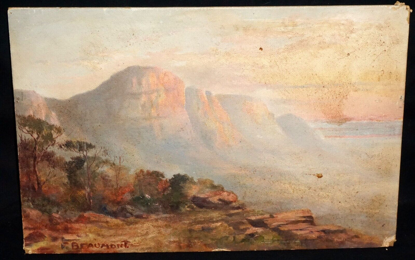 Vintage South Western Oil Painting Mountain Landscape by F. Beaumont (New)