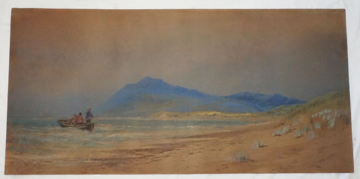 1870s Irish WC Painting Fisherman at Arklow County Wicklow by John Faulkner (AhB